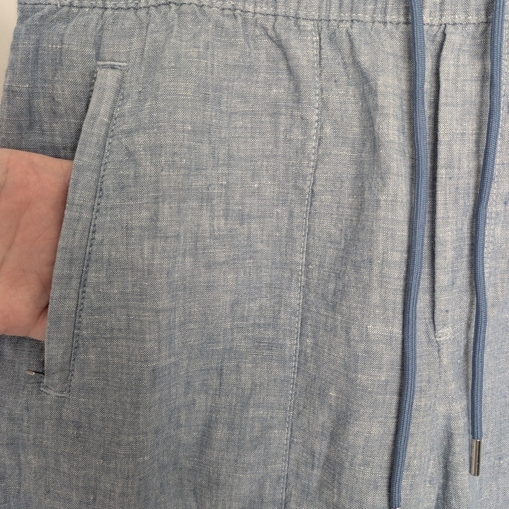 Athleta Retreat Linen Jogger Pants Womens 6 Heather Blue Zip Pockets Drawstring - Picture 5 of 12